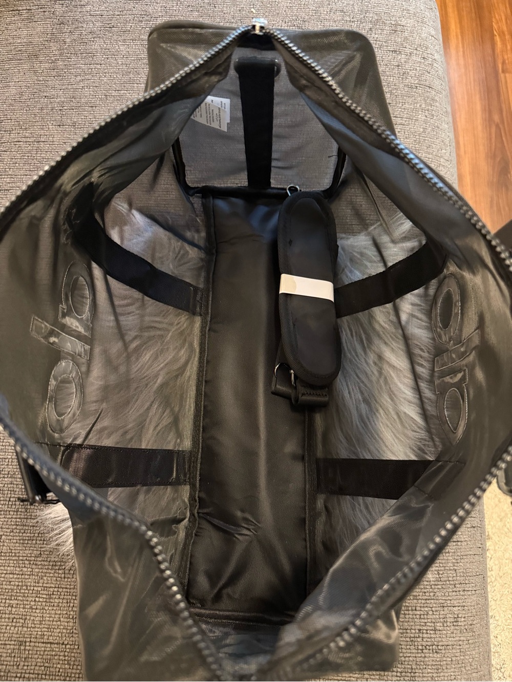 ALO Yoga Black Mesh Duffle Bag with White Logo - Picture 5 of 7